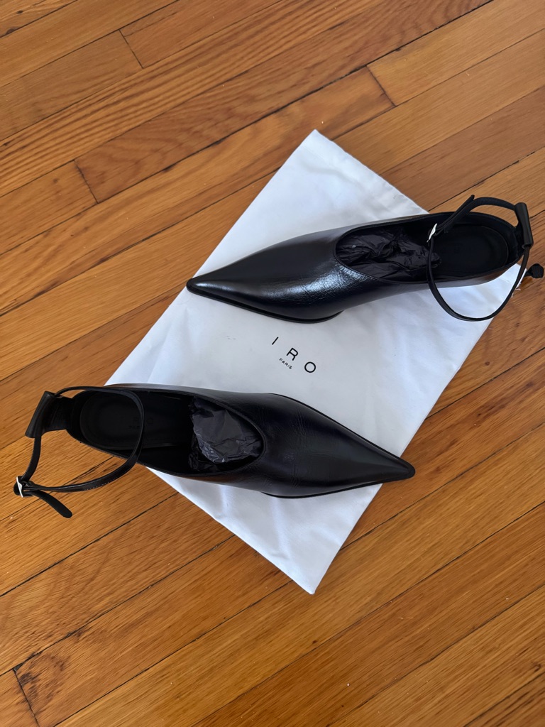 Iro Black Pointed Slingback Leather Mule Heels